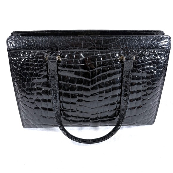VTG Fratelli Righini Venezia Black Crocodile Embossed Leather Purse Bag Mob Wife - Picture 3 of 10